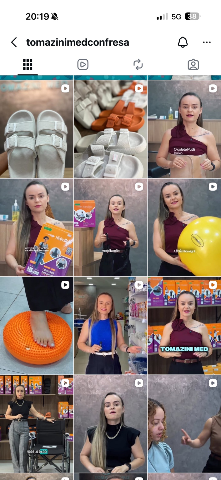 Grade do Instagram da Tomazini Med com produtos e vídeos