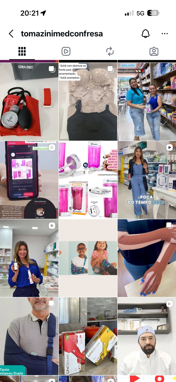 Publicações do Instagram da Tomazini Med com demonstrações de produtos